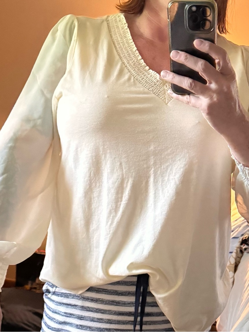 Lane Bryant Creamy Ivory V-Neck Smocked Blouse